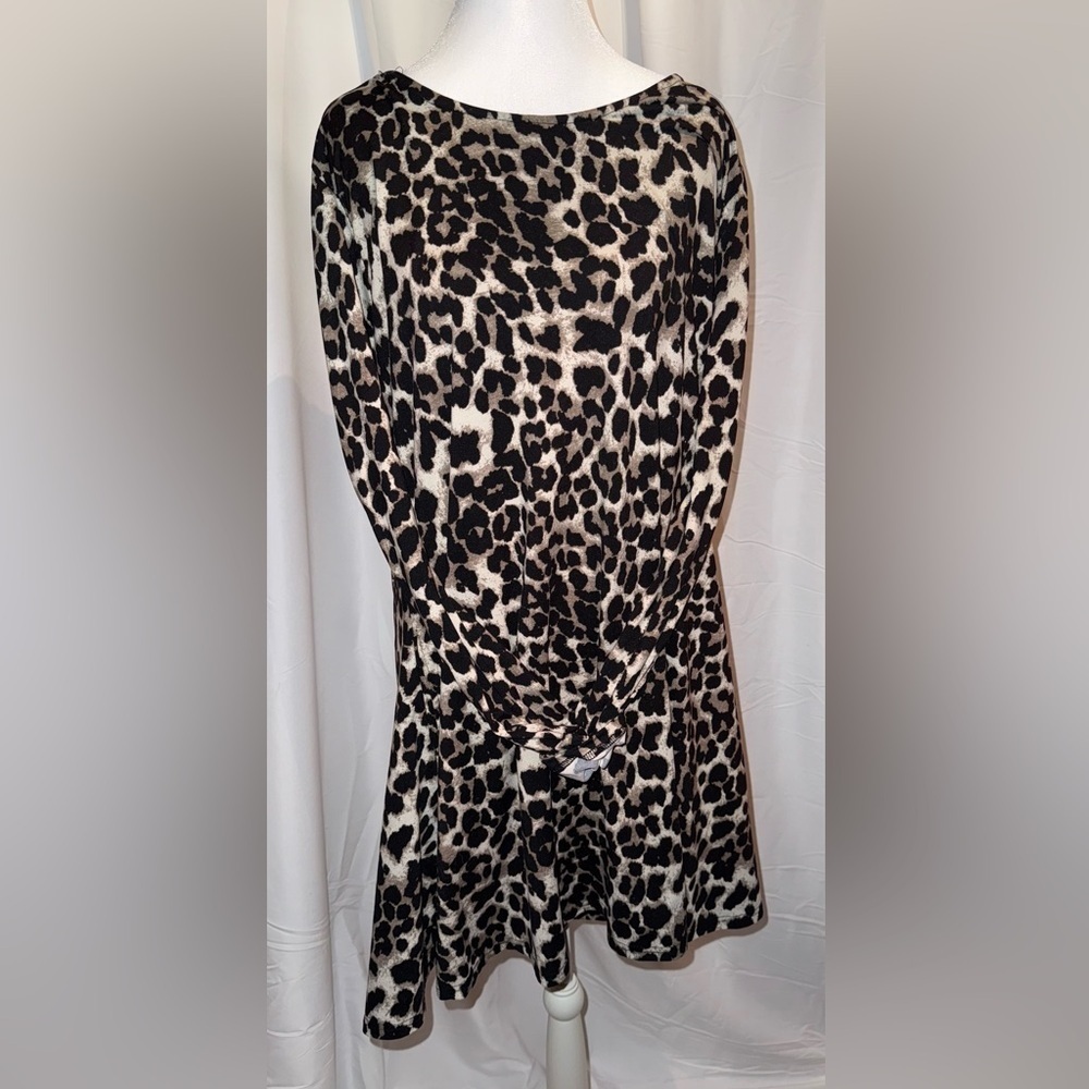 Casual Leopard Print Long Sleeve Dress with pockets